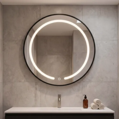 ESPEJO LED (3420) - BORDE NEGRO CIRCULAR - 80x80